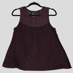 Eclipse Sleeveless Babydoll Top Womens Medium Plum Purple Eyelet Lace Split Back